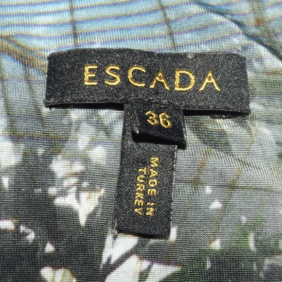 ESCADA Dress,  36/US 6, Elmonde/Forest print, Gathered Waist, Trees/Atrium, Zip - Picture 11 of 15